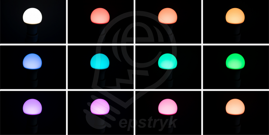 Żarówka RGB z pilotem E27 - różne ustawienia kolorystyczne.